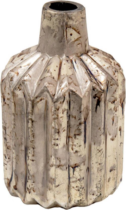 Clayre & Eef Vaas 8*8*14 cm Zilverkleurig Grijs Glas Decoratie Vaas Decoratie Pot