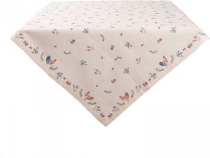 Clayre & Eef Vierkant Tafelkleed 100x100 Cm Beige Blauw Katoen Vierkant Kip En Haan Tafellaken Tafellinnen Tafeltextiel