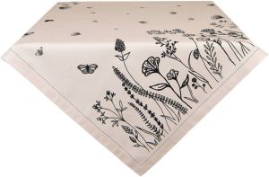 Clayre & Eef Vierkant Tafelkleed 150x150 Cm Beige Zwart Katoen Bloemen Tafellaken Tafellinnen Tafeltextiel Beige