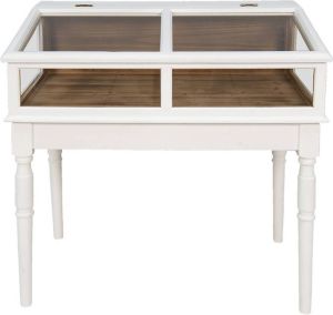Clayre & Eef Vitrinekast 80x46x85 Cm Wit Hout Glas Kastje Vitrine Kast Met Glas Wit Kastje Vitrine Kast