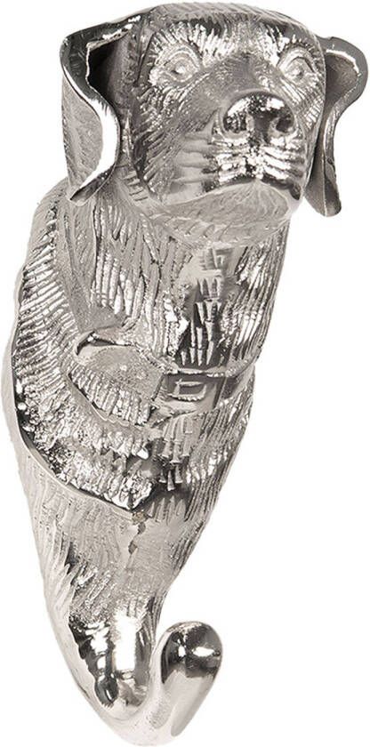 Clayre & Eef Wandhaak Hond 10*8*19 cm Zilverkleurig Aluminium Kapstok Wandkapstok Jashaak Zilverkleurig Kapstok