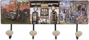 Clayre & Eef Wandkapstok 40x5x17 Cm Zwart Rood Ijzer Motor Route 66 Decoratieve Kapstok Zwart Decoratieve Kapstok