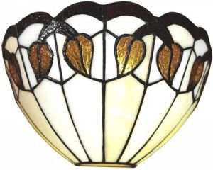 Clayre & Eef LumiLamp Wandlamp Tiffany 31*15*21 cm E27 max 1*60W Wit Glas Muurlamp Sfeerlamp Tiffany Lamp