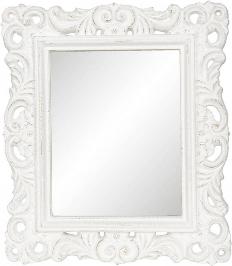 Clayre & Eef Spiegel 31x36 cm Wit Kunstleer Rechthoek Grote Spiegel Wand spiegel Muur spiegel Wit Grote Spiegel Wand