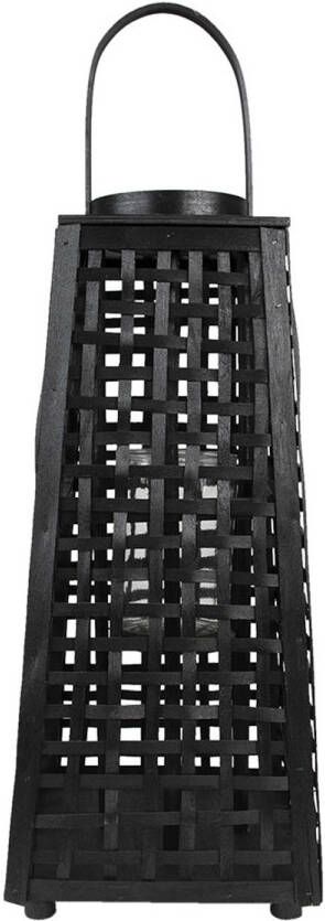 Clayre & Eef Windlicht 23x23x55 cm Zwart Bamboe Kaarsenhouder Zwart Kaarsenhouder