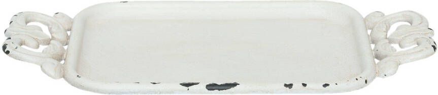 Clayre & Eef Decoratief Dienblad 16*8*1 cm Wit Ijzer Rechthoek Krullen Serveerschaal