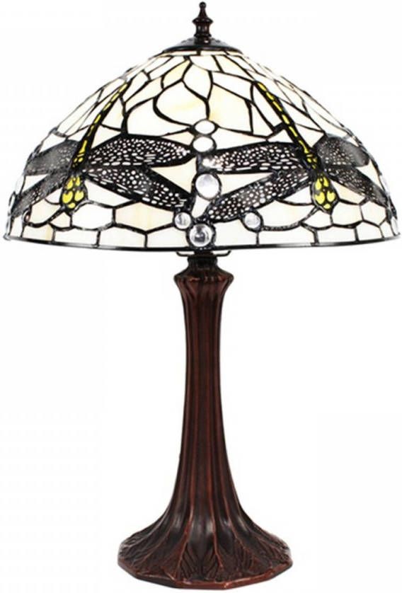 Clayre & Eef Witte Tafellamp Tiffany Ø 31*43 cm E27 max 1*60W 5LL-9335W
