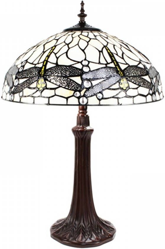 Clayre & Eef Witte Tafellamp Tiffany Ø 41*59 cm E27 max 2*60W 5LL-9337W