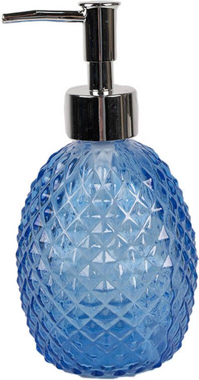 Clayre & Eef Zeepdispenser 350 ml Blauw Glas Zeeppompje Blauw Zeeppompje