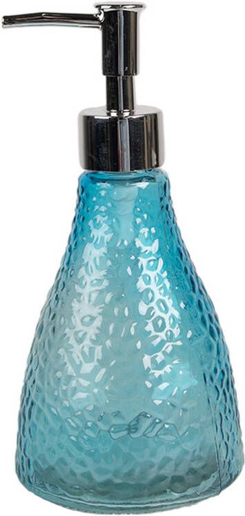 Clayre & Eef Zeepdispenser 400 ml Blauw Glas Zeeppompje Blauw Zeeppompje