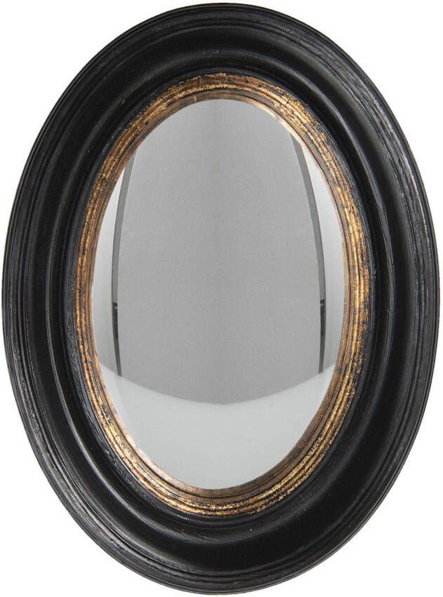 Clayre & Eef Wandspiegel 24*32 cm Zwart Hout Ovaal Grote Spiegel Muur Spiegel Wand Spiegel