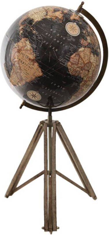 Clayre & Eef Zwarte Wereldbol globe 31*31*71 cm 64934