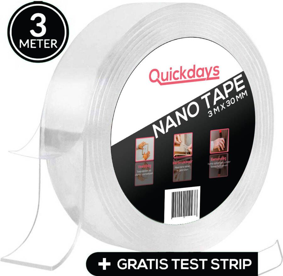 QuickDays Dubbelzijdige Nano Tape Herbruikbaar en Waterproof 3 Meter Montagetape Plakband Griptape Gekko tape Magic