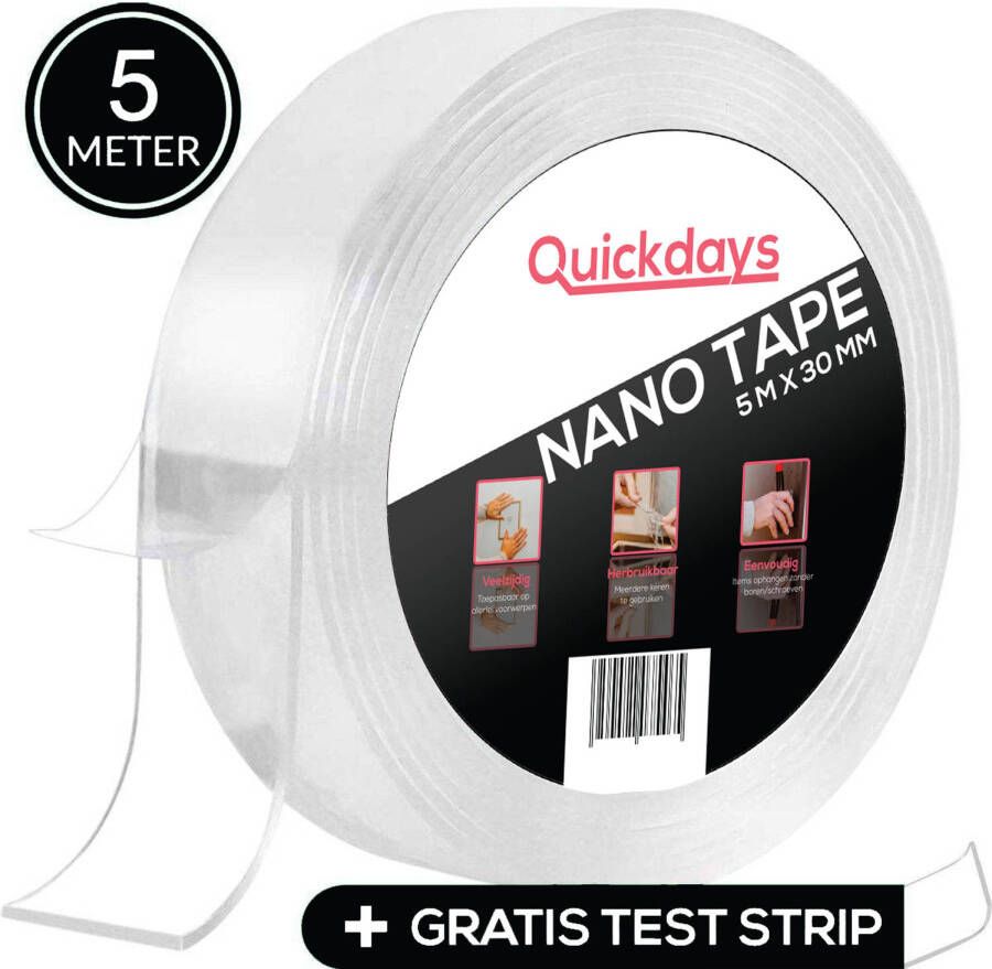 QuickDays Dubbelzijdige Nano Tape Herbruikbaar en Waterproof 5 Meter Montagetape