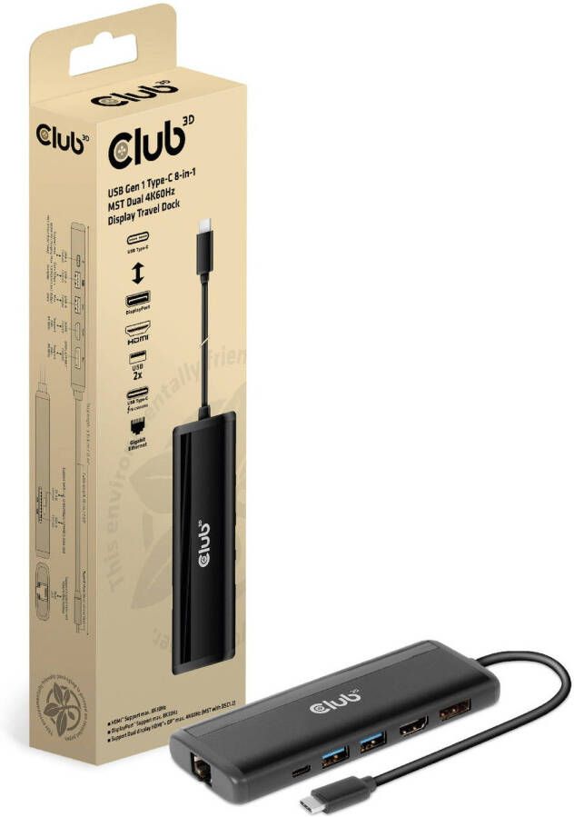 Club 3D USB Gen 1 Type-C 8-in-1 MST Dual 4K60Hz Display Tr