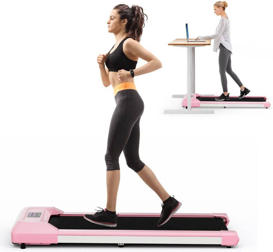 Costway Walking Pad Loopband Roze 1-6 km u 120 kg Capaciteit Afstandsbediening en LED Display