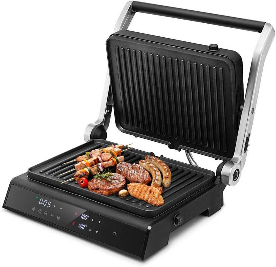 Costway XL Contactgrill Sandwichmaker Elektrische Grill Multigrill Tafelgrill met Led-Display 230 °C Antiaanbaklaag Zwart