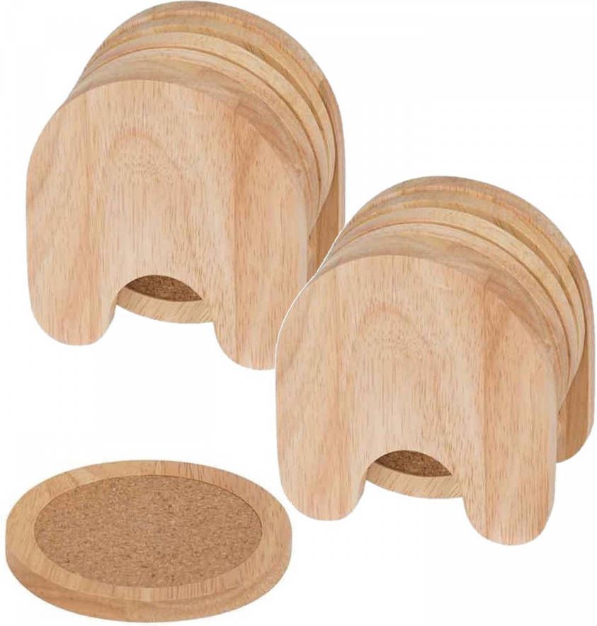 Cosy & Trendy Set van 10x glazenonderzetters hout in houder 10 cm Glazenonderzetters