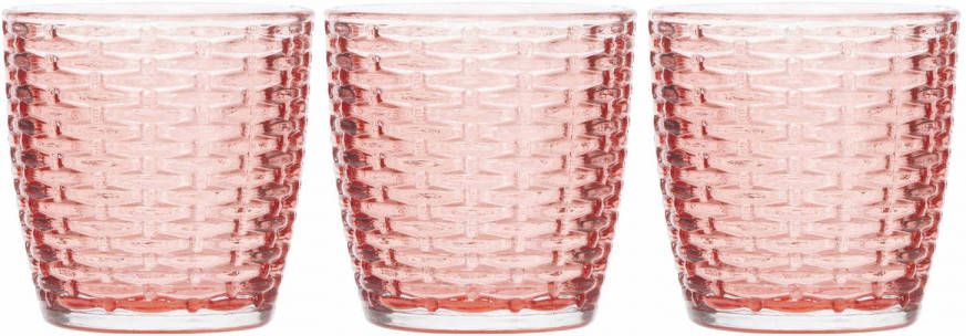 Cosy & Trendy Set van 3x stuks ronde theelichthouders waxinelichthouders glas rood 9 x 9 cm steentjes motief Waxinelichtjeshouders