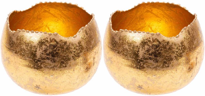 Cosy&Trendy Set van 2x stuks theelichthouders waxinelichthouders glas goud metaal 10 cm Windlichtjes kaarsenhouders