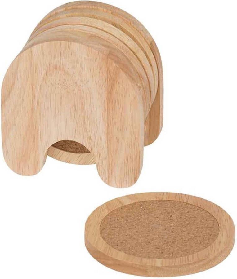 Cosy & Trendy Set van 5x glazenonderzetters hout in houder 10 cm Glazenonderzetters
