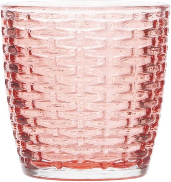 Cosy&Trendy Theelichthouders waxinelichthouders glas rood 9 x 9 cm steentjes motief Windlichtjes kaarsenhouders