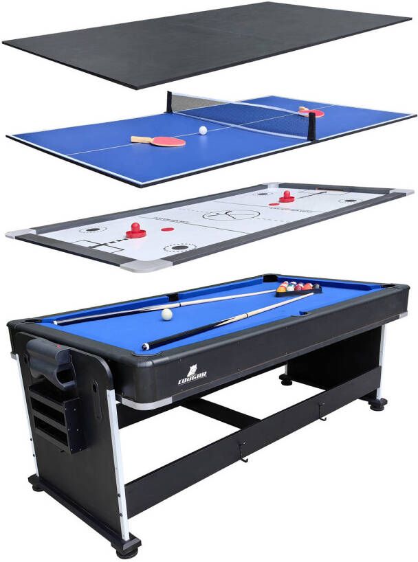 Cougar All-in-One 4-in-1 Multi speeltafel Zwart Pooltafel airhockeytafel tafeltennistafel eettafel