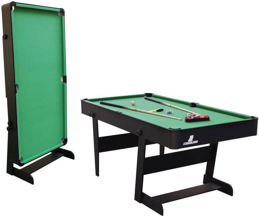 Cougar Hustle XL Pooltafel 6ft inklapbaar zwart groen Inklapbare biljarttafel incl. accessoires