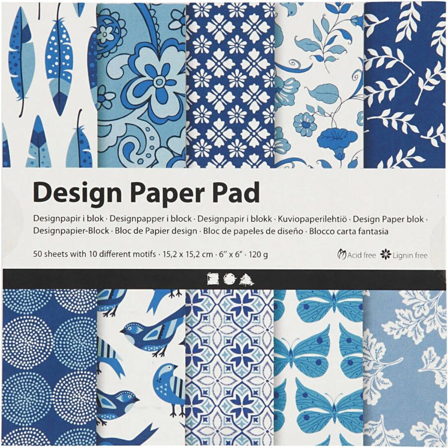 Creotime designpapier blok blauw 15 2 cm 50 vellen