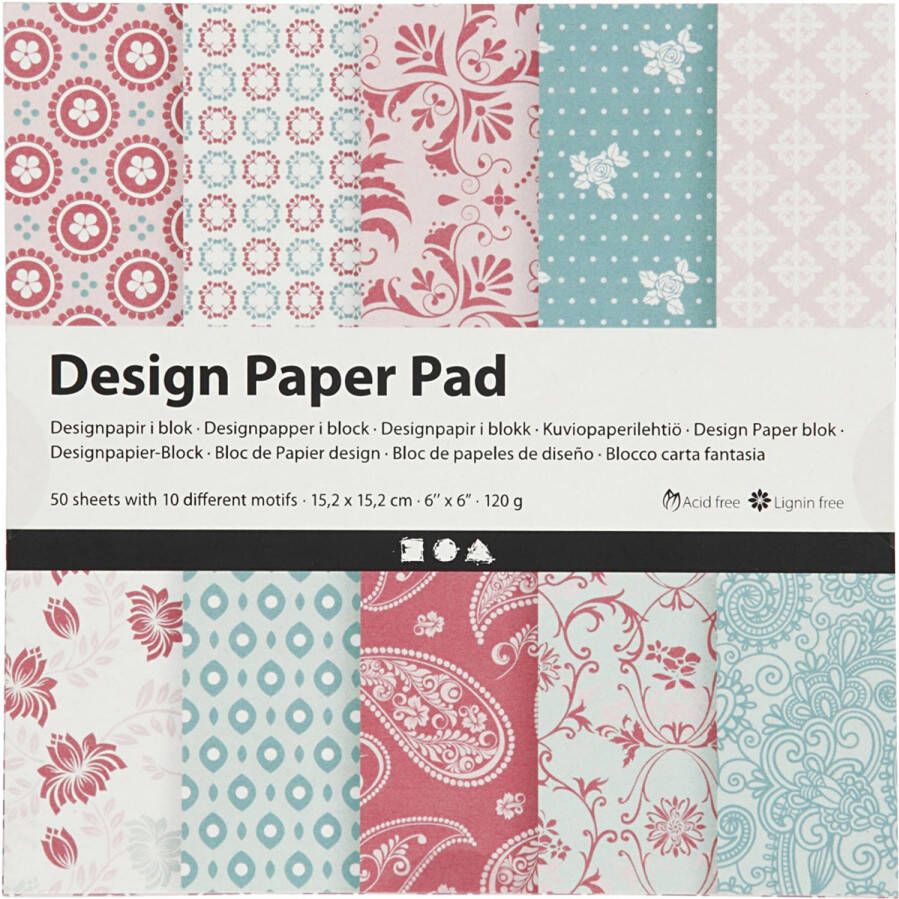 Creotime designpapier blok blauw roze 15 2 cm 50 vellen