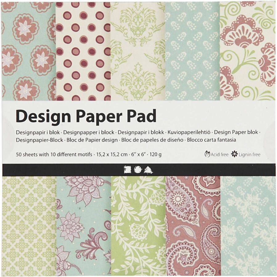 Creotime designpapier blok groen paars 15 2 cm 50 vellen