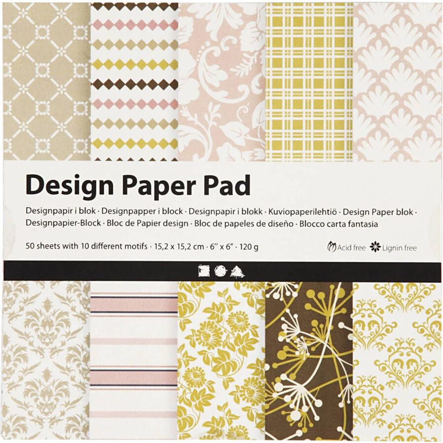 Creotime designpapier blok roze goud 15 2 cm 50 vellen