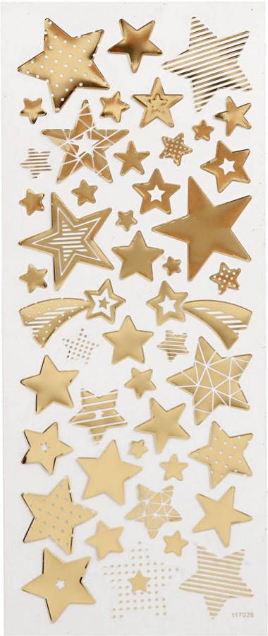 Creotime stickers kerststerren goud 10 x 24 cm 52-delig