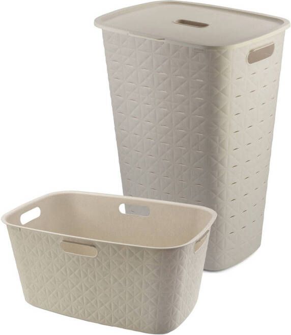 Curver Softex Wasmand met Deksel 56L + Wasmand 45L Beige