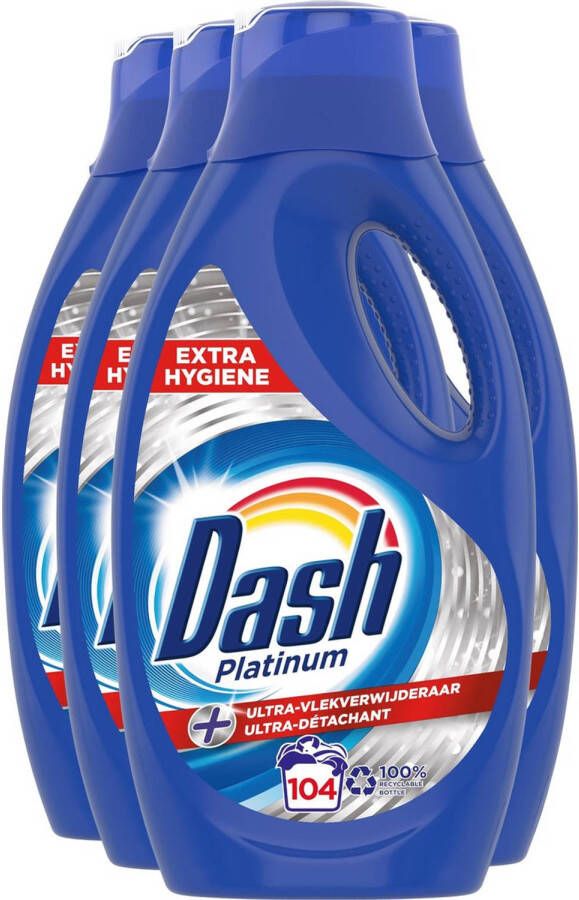Dash Vloeibaar Wasmiddel Platinum + Ultra Vlekverwijderaar 4x26 Wasbeurten Voordeelverpakking
