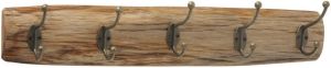 Deco by Boltze Jassen kapstok haken hout staal 55 x 10 cm met 5 antieke ophanghaken