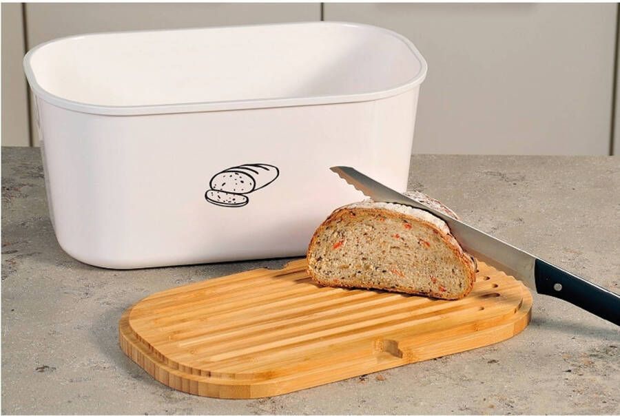 Decopatent Melamine Broodtrommel met Bamboe Snijplank Brood Bewaar doos met