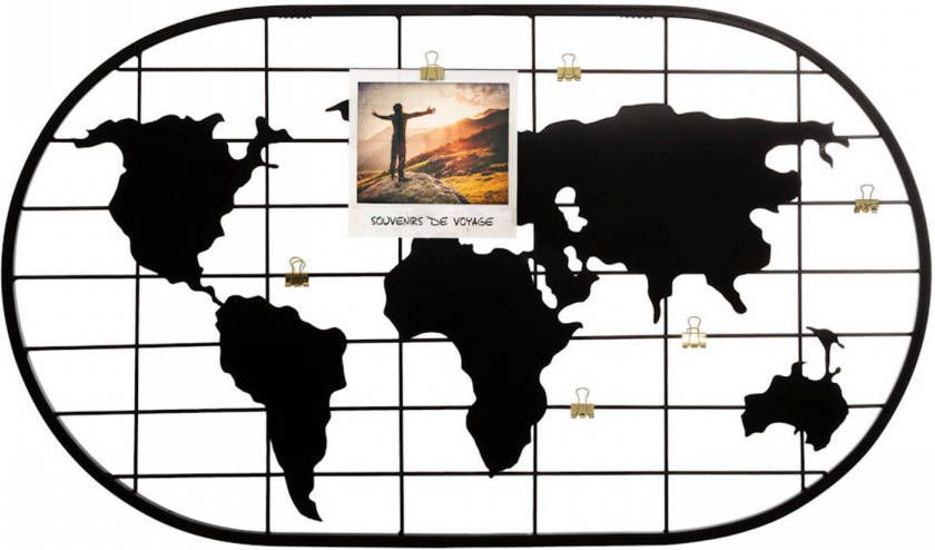 Decopatent ® Wereld Foto wandrek Foto Frame Met gouden clip om foto's optehangen Industrieel Wanddecoratie Metaal Zwart