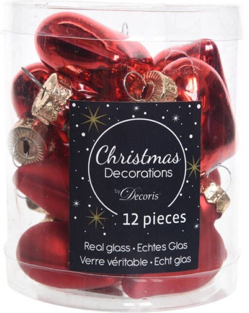 Decoris 2 Stuks 12 Glazen Hartjes 40 Mm Kerstrood