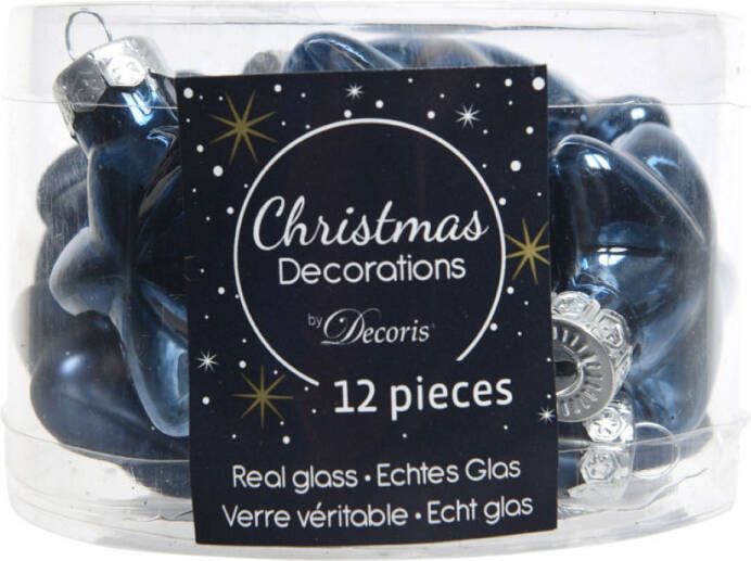 Decoris 2 Stuks 12 Glazen Sterren 40 Mm Nacht Blauw