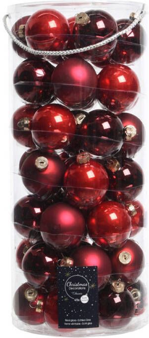 Decoris 2 Stuks Kerstbal Glas Mix Rood Dia6cm Assortie