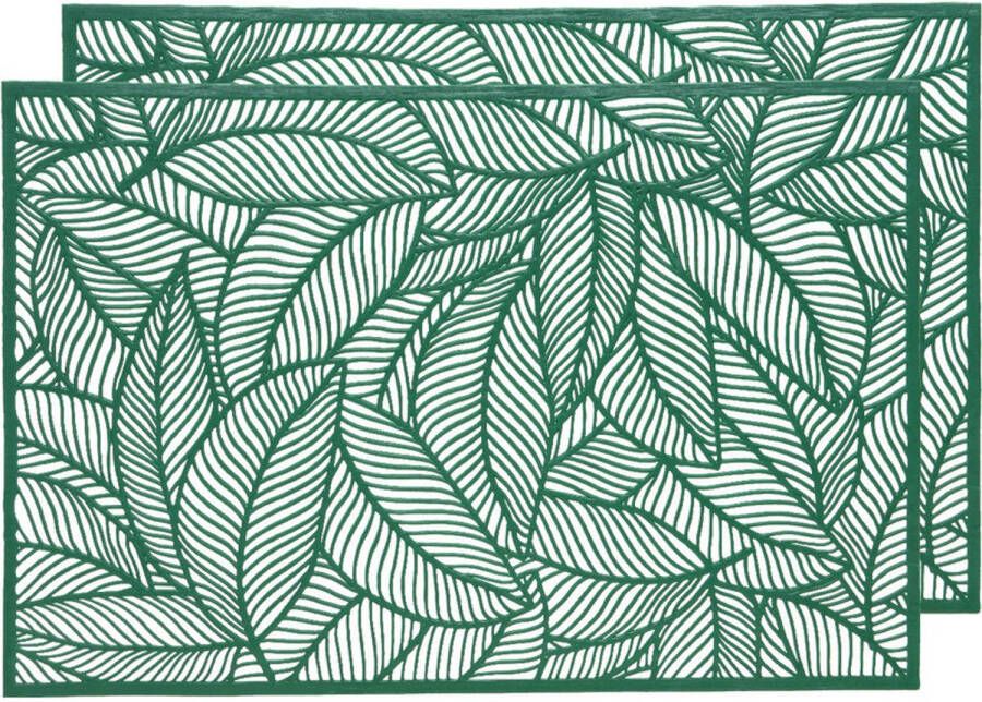 Decoris 2x Placemat onderzetter groen 30 x 45 cm bladeren motief Placemats