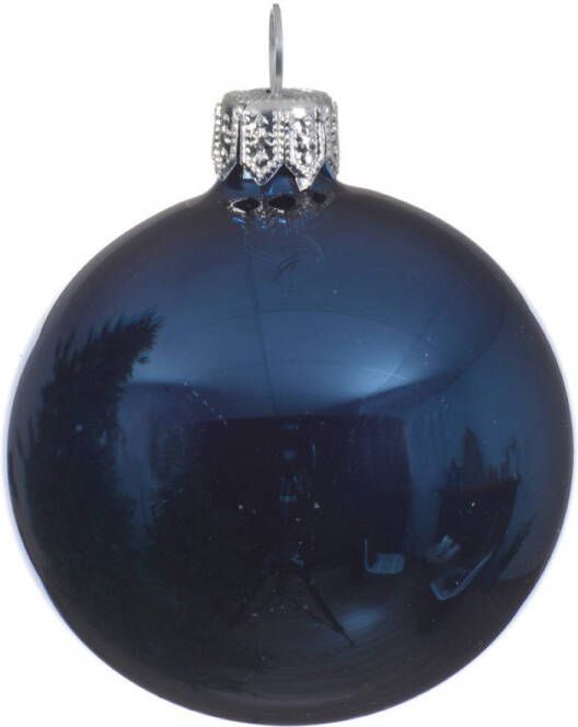 Decoris 4 Glazen Kerstballen Glans 10 Cm Nacht Blauw