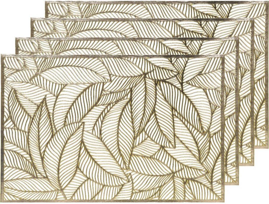 Decoris 4x Placemat onderzetter goud 30 x 45 cm bladeren motief Placemats