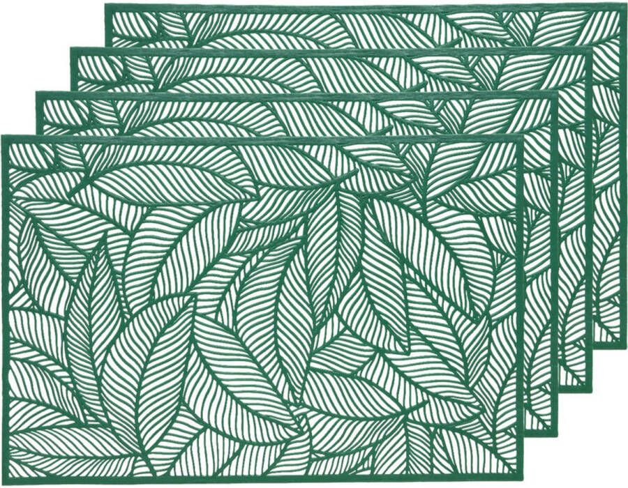 Decoris 4x Placemat onderzetter groen 30 x 45 cm bladeren motief Placemats