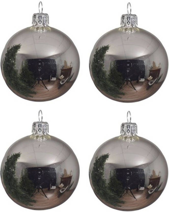 Decoris 4x Zilveren glazen kerstballen 10 cm Glans glanzende Kerstboomversiering zilver