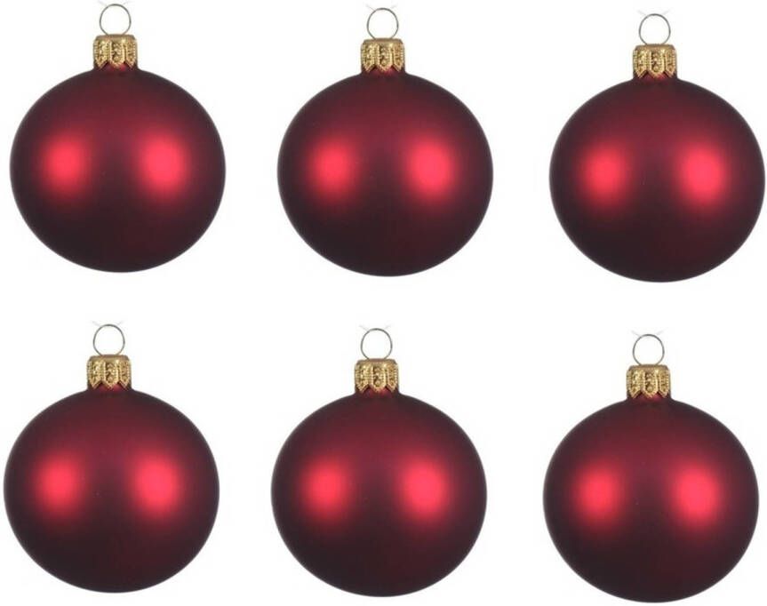 Decoris 6x Donkerrode glazen kerstballen 8 cm Mat matte Kerstboomversiering donkerrood