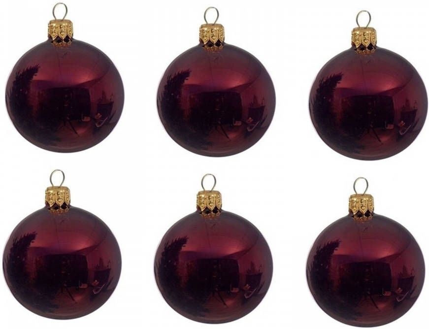 Decoris 6x Donkerrode glazen kerstballen 8 cm Glans glanzende Kerstboomversiering donkerrood