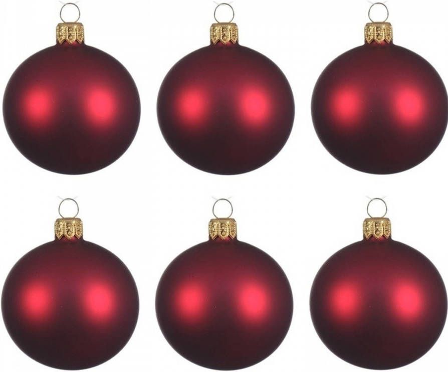 Decoris 6x Donkerrode glazen kerstballen 6 cm Mat matte Kerstboomversiering donkerrood