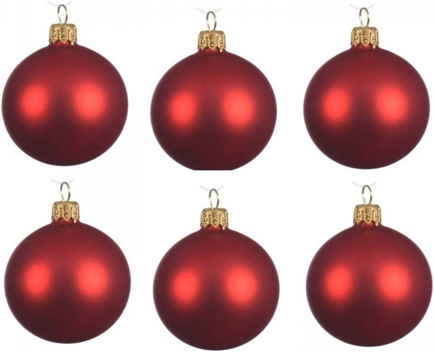 Decoris 6x Kerst rode glazen kerstballen 6 cm Mat matte Kerstboomversiering kerst rood